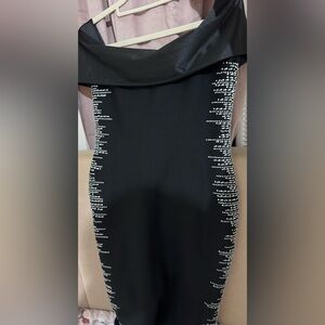 Off shoulder Elegant Black Dress with Pearl Detailing